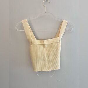 HOUSE OF HARLOW Pale Yellow Ribbed Criss Cross Back Crop Top